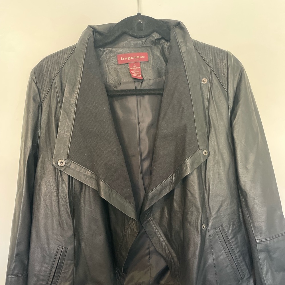 Bagatelle Drape Leather Jacket with Asymmetrical Closure - Picture 3 of 12